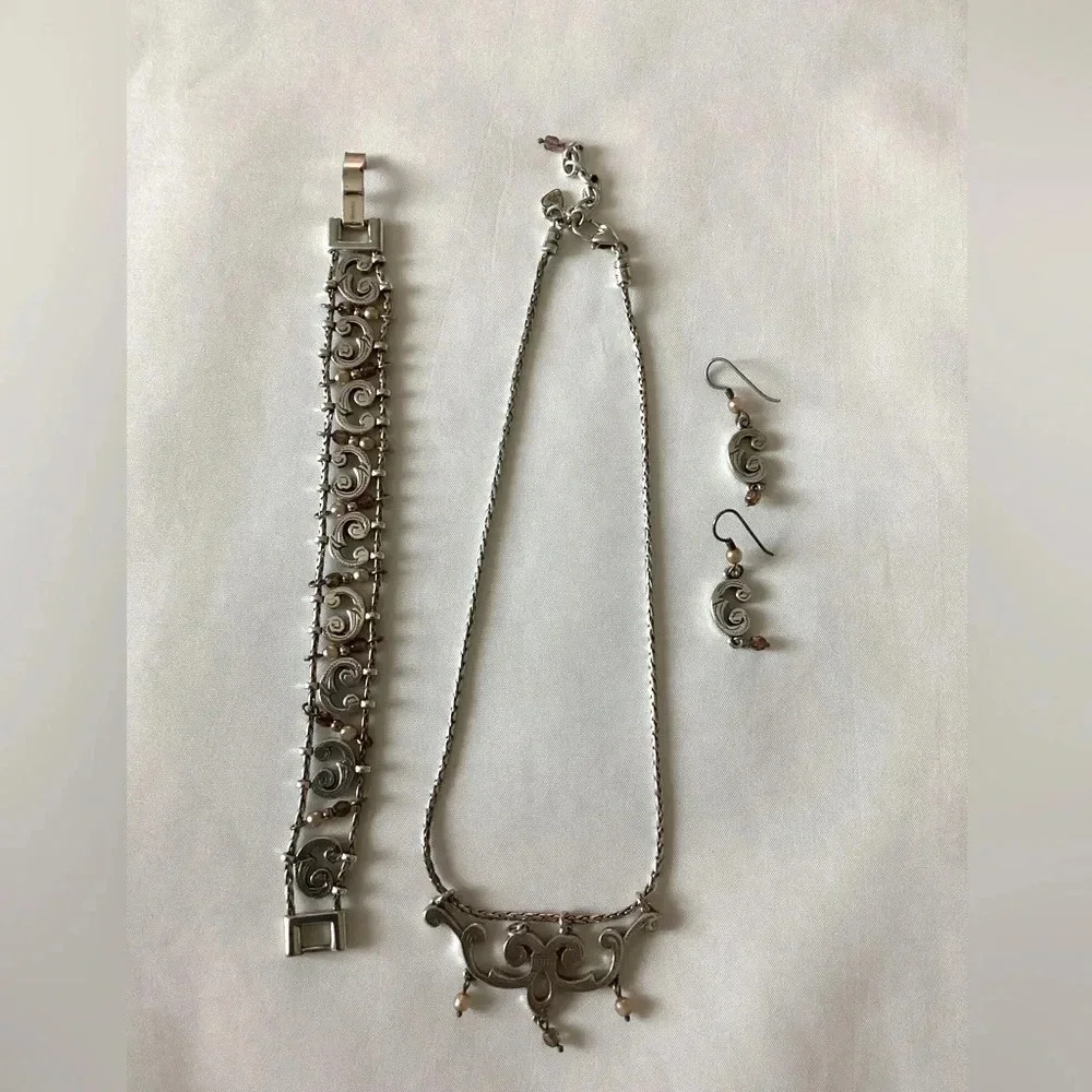 Brighton Vintage Silver Tone Bracelet, Necklace and Earrings
